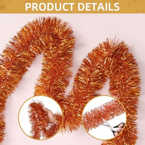 150 FT Light Orange Tinsel Garland - Holiday Party Decorations for Christmas Halloween New Year & Birthdays - Variation of Orange