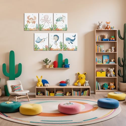 Multicolor Ocean Canvas Wall Art Set - Kids Boys Girls Room Decor, 6 Pieces