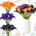 Halloween Flower Picks Set - 24 Black, Orange & Purple Artificial Calla Lilies, 14 Inch