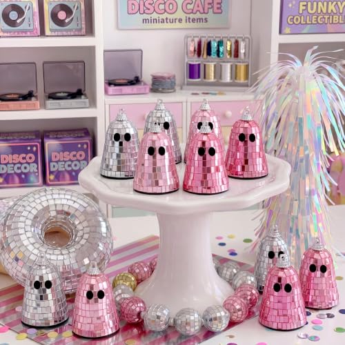 Halloween Disco Ghost Ornaments - Pink Mirror Ghosts for Halloween Party Decor - 12 Pcs