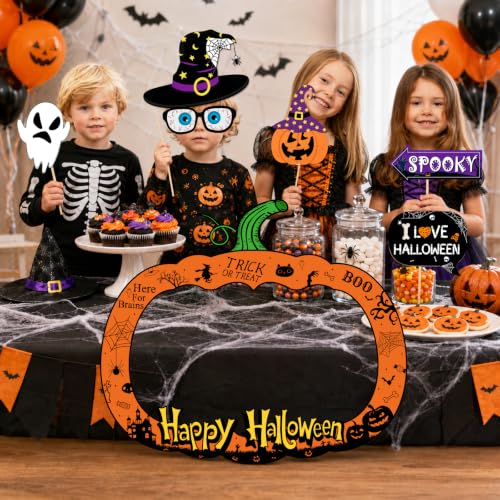 Halloween Photo Booth Props Set - 34 Pcs Spooky Party Accessories with Wooden Sticks - Halloween