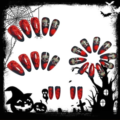 Halloween Press On Nails Medium Bloody Skull Design - Variation 2, 24PCS