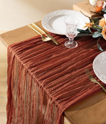Vitalizart Terracotta Cheesecloth Table Runner 10ft Boho Rustic Decor