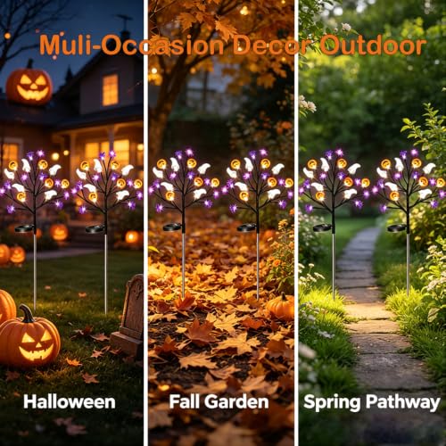 Solar Halloween Pathway Lights 2-Pack Ghosts Bats Spiders Pumpkins Outdoor Decor with 8 Modes