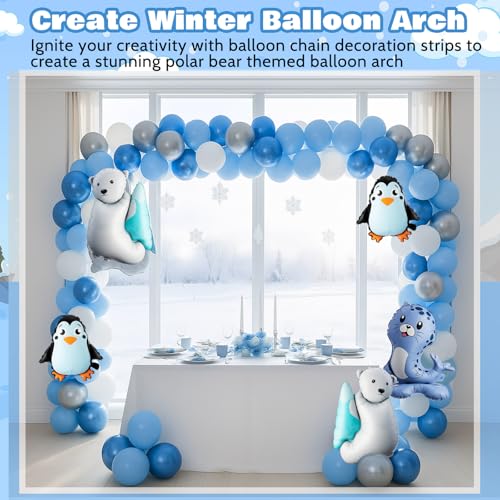 Winter Balloon Arch Kit with Polar Bear Penguin Seal Decorations - Blue, White, Silver, Variation