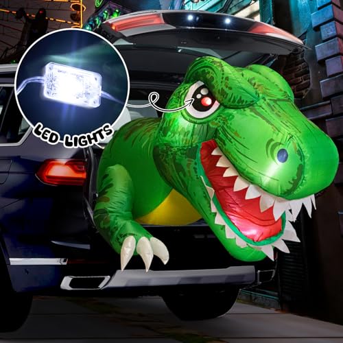 Inflatable Dinosaur Halloween Car Decorations Kit - 3.8 ft Outdoor Trick-or-Treat Dinosaur with LED Eyes, Trick or Treat Car Archway Decor - Variation of Dinosaur