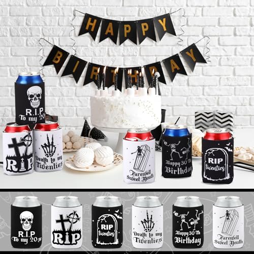 Gothic 24-Pack Death to My Twenties Can Coolers, 30th Birthday Skull RIP