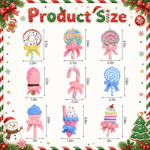 Pastel Christmas Lollipop Ornaments Set - 9 Candy Cane Tree Decorations - Variation of THIS listing