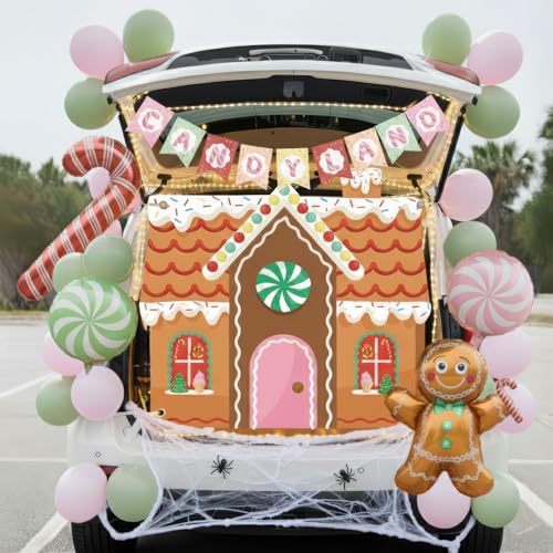 Candy Trunk or Treat Car SUV Decorations Set with String Lights & Banner - Pink & Green