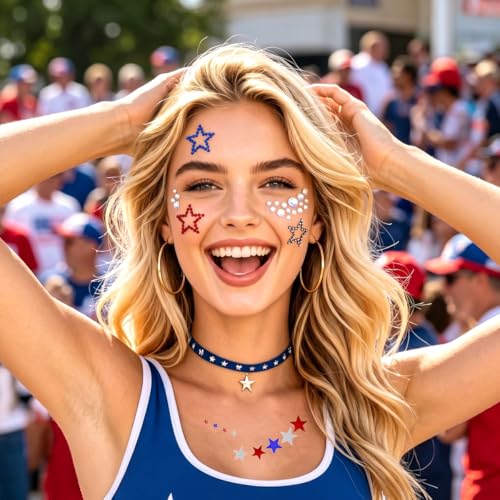 Patriotic Rhinestone Face & Body Stickers for 4th of July Celebrations