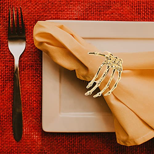 Halloween Skeleton Hand Napkin Rings Set - Gold Ghost Hand Holders for Table Decor