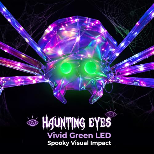 7FT Outdoor Halloween Spider Decor with 170 Lights - Giant Lighted Yard Prop