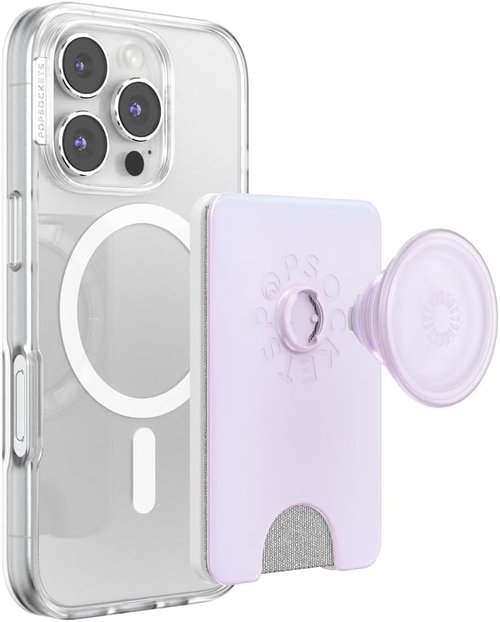 PopSockets Kick-Out Wallet for MagSafe - Adjustable Kickstand & Magnetic Stand, Opalescent White