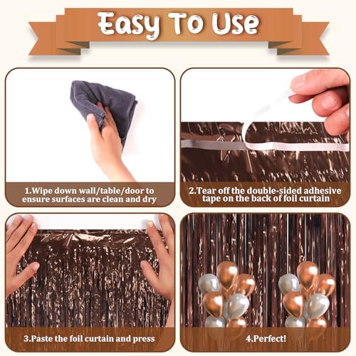 Brown Foil Fringe Backdrop Curtains - 3.3x6.6ft, 9 Pieces, Reusable Party Decor