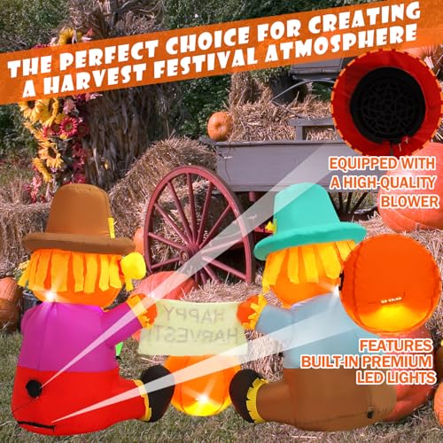 6 FT Fall Inflatable Scarecrow and Pumpkin Outdoor Decor - Built-in LED Lights