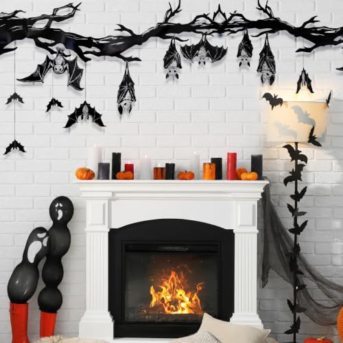 Halloween Bat Banner Garland - Black Glitter Hanging Bat Streamers - Bat Variation