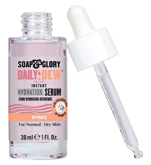 Soap & Glory Daily Dew Instant Hydrating Face Serum - Thirst Quenching Vitamin B5, Rosewater + Hyaluronic Acid Serum - Lightweight, Fast Absorbing Vegan Moisturizing Treatment (30ml)