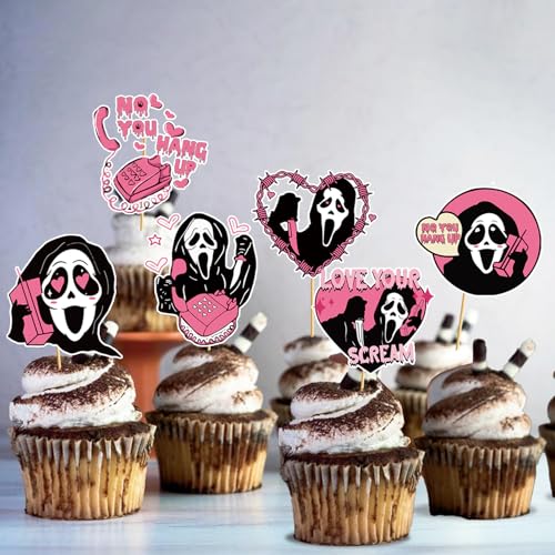 Pink Ghost Cupcake Toppers - Halloween Cake Decorations, Horror Party Supplies, 24 Pcs