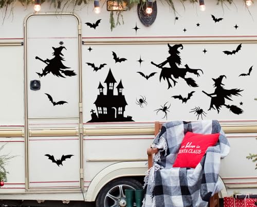 Halloween Garage Door Magnets Set - Black Witch Bat Spider Star Castle Decorations