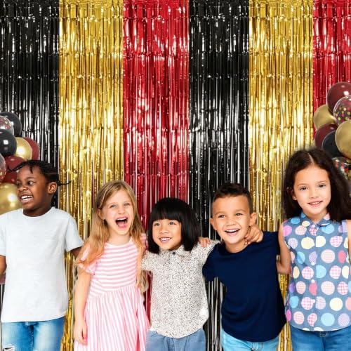 Partyzoa Red Black Gold Foil Fringe Curtains 13.12 x 6.56 ft Set of 4 - Birthday Party Decorations
