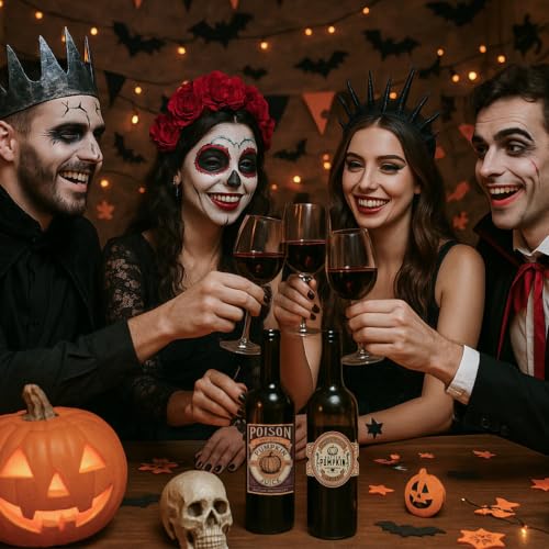 48-Pack Halloween Gothic Wine Bottle Labels - Spooky Party Decoration