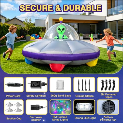 Inflatable UFO Car Decorations Kit for Halloween Trunk or Treat - Waterproof, Bright LED Lights
