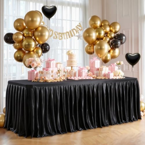 Black Satin 6ft Tablecloth Set - 2 Pack for Rectangle Tables, 72" x 30"
