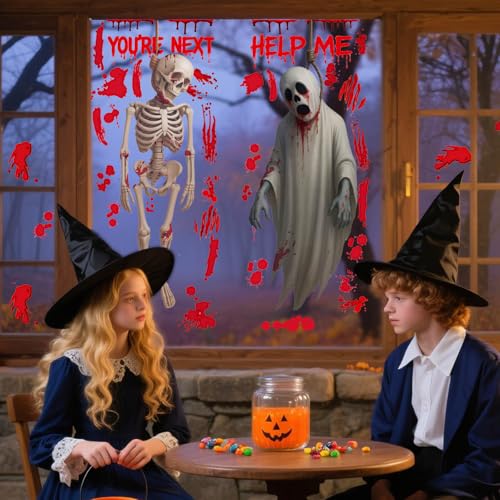 Halloween Ghosts Window Clings - Large Skeleton Halloween Decorations - Halloween Set