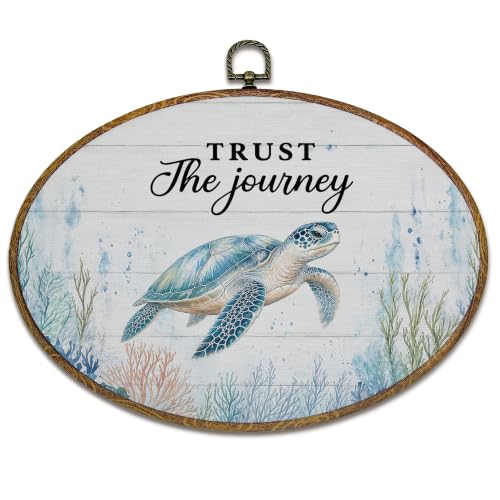 Coastal Sea Turtle Oval Wall Art Decor - 11.4x8.6 Inches, Ready to Hang