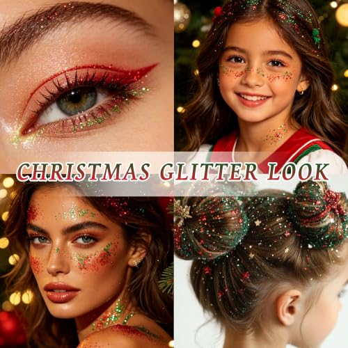 Green & Red Body Glitter Stick Christmas Face Glitter Set - Festive Makeup