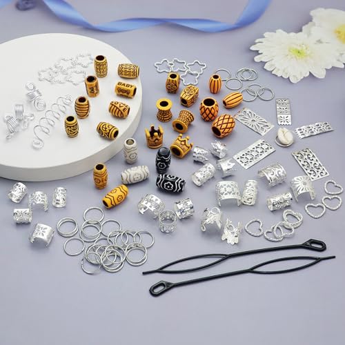 Silver Hair Charms & Beads Set for Braids Locs Dreadlocks - 235 Pieces