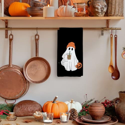Halloween Kitchen Towels Black Ghost Pumpkin Decorative Hand Towel 16x24in
