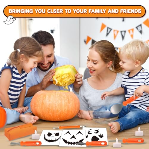 Halloween Pumpkin Carving Kit with Stainless Steel Tools & Candles - 35 Pieces for Kids & Adults