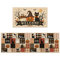 Halloween Patchwork Kitchen Rugs Set - Cat Ghost Pumpkin Floor Mats, 2 Pieces - Halloween Decor