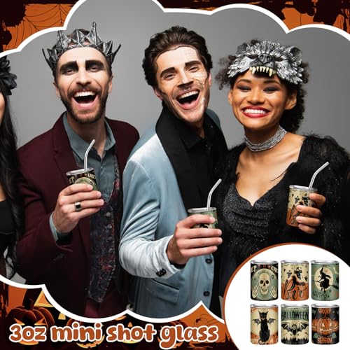 Spooky Halloween Mini Shot Glass Set with Straw & Lid - 6 Pcs 3 oz Drinkware
