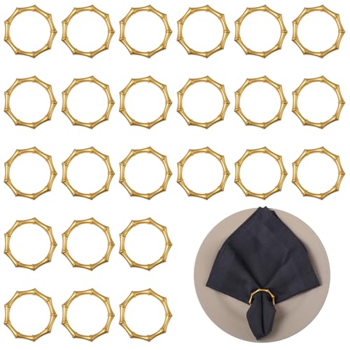 Set of 24 Gold Bamboo Napkin Rings - Elegant Table Decoration for Weddings & Parties