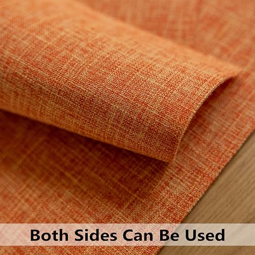 Demetex Fall Placemat Set of 4 - Orange Linen Table Mats, Heat-Resistant, 13x19 Inch