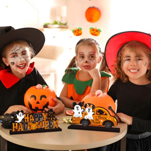 Halloween Wooden Table Centerpieces Set - 4pcs Pumpkin & Ghost Decor