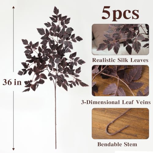 Artificial Cimicifuga Leaf Spray 36in Burgundy Faux Greenery for Fall Decor
