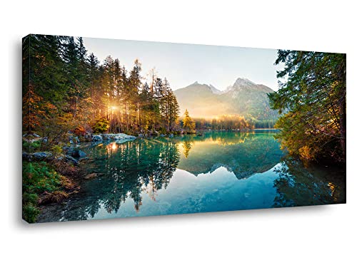 Autumn Lake Canvas Wall Art 40x20 Inches - Colorful Summer Landscape Print