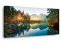 Autumn Lake Canvas Wall Art 40x20 Inches - Colorful Summer Landscape Print