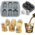 Halloween Skull & Tombstone Ice Cube Trays - 3D Silicone Mold for Whiskey & Cocktails