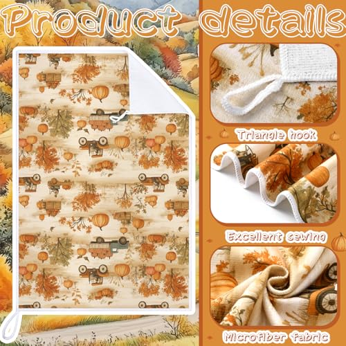 Fall Kitchen Towels Set - Pumpkins Maple Leaves Truck - Yellow / Tree - 6 Pack