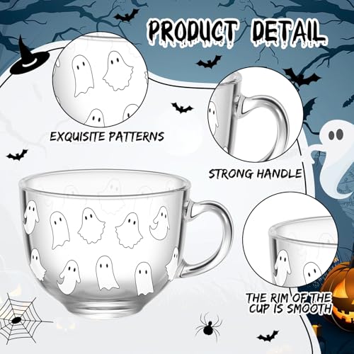 Sliner Halloween Ghost Glass Coffee Mugs Set - 16 oz, Trick-or-Treat Theme