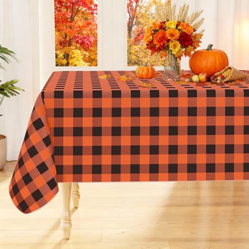 Halloween Table Cloth 60x102 Inches Vinyl & Flannel Backed Orange Black