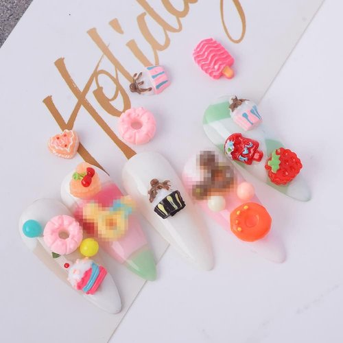 BAIYIYI Candy Decor for Nails Multi Shape Resin Candy Sweet Charms 3D Cute Slime Charms Beads Flatback Dessert Ice Cream Design for DIY Nail Art Craft Accessories with Tweezers(100 Pieces)