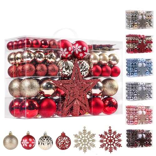 Christmas Ball Ornaments Set 95Pcs - Red & Gold Holiday Decorations with Gift Package
