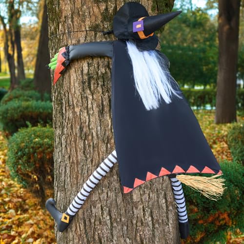 Outdoor Halloween Witch Decoration - Crashing Witch with White Hair, 60 Inches, for Tree, Porch, Yard
