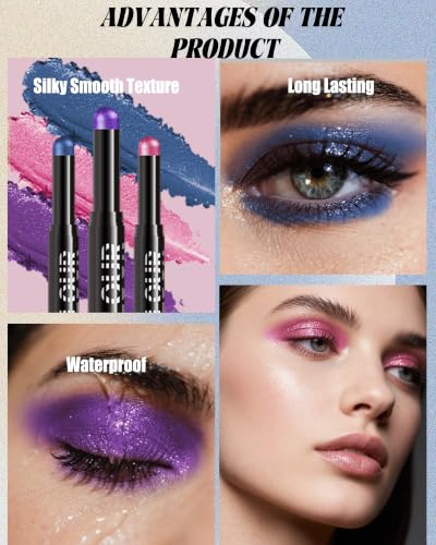 Purple Shimmer Cream Eyeshadow Stick - Bright Long-Lasting Eye Makeup, 23