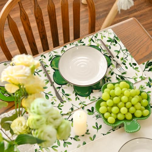 Green Shamrock Placemats Set of 4 - 12x18 Inch Rectangular Lucky Irish Table Decor